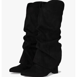 Nine West Amazin Suede Slouch Boots 7 Black NWOT Tall Knee High Western Glam
